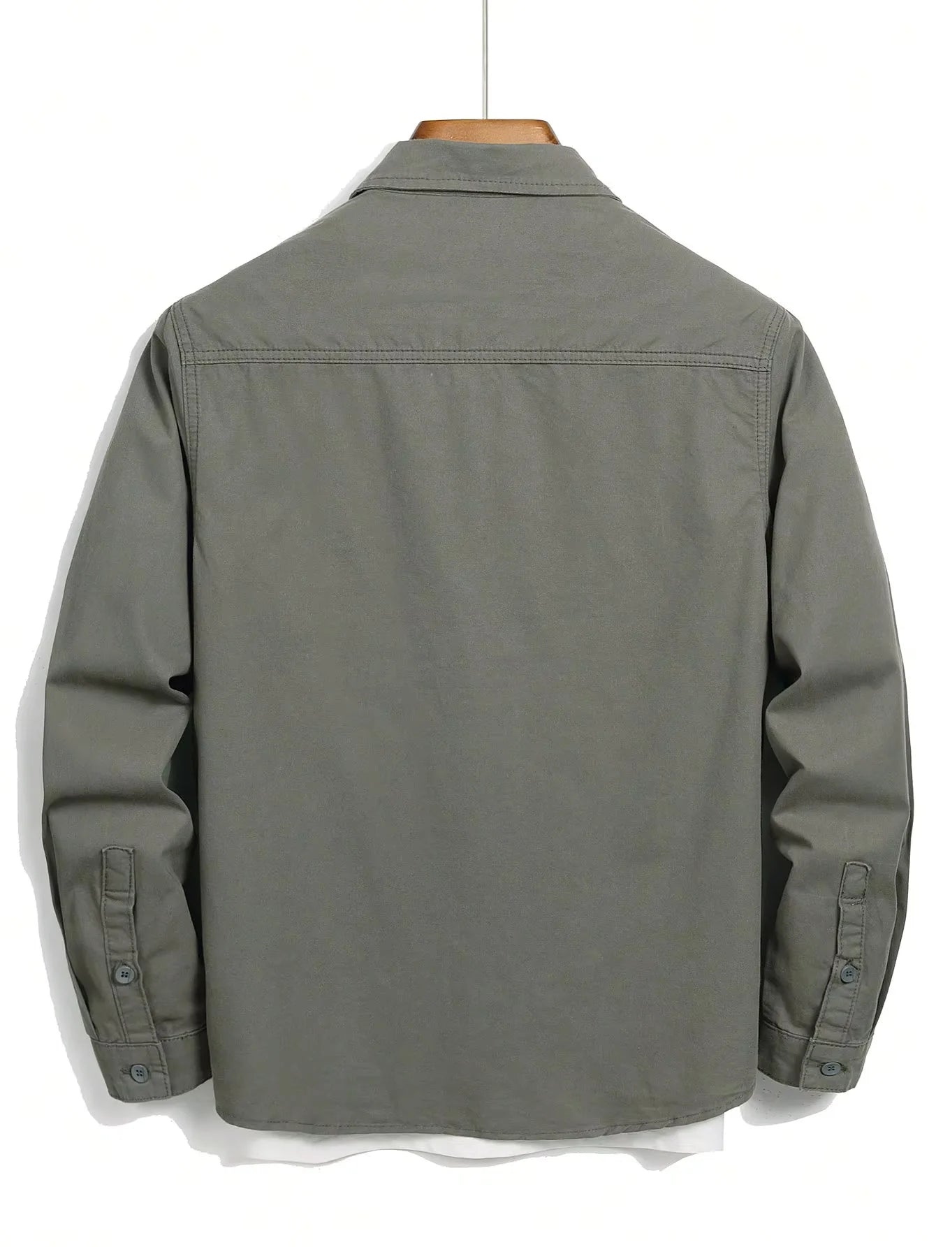 Men's Vintage Army Green Casual Denim Shirt, 100% Cotton Long Sleeve Lapel Work Shirt with Pockets