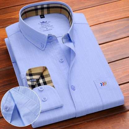 New in Shirt 100%Cotton Oxford Long-Sleeve Shirts for Men Slim Fit Formal Plain Shirt High Quality Plaid Soft Office Clothes