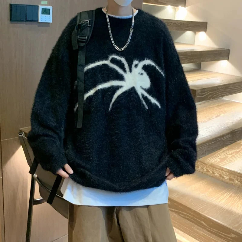 Harajuku High Street Mohair Spider Sweater Men Women Fashion Casual Loose Senior Sense Niche Design Couple Mink Cashmere Sweater