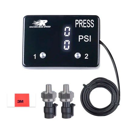 Square Dual display air pressure gauge PSI RED&Blue&White LED With 2pcs 1/8NPT pressure Sensors 0-232PSI