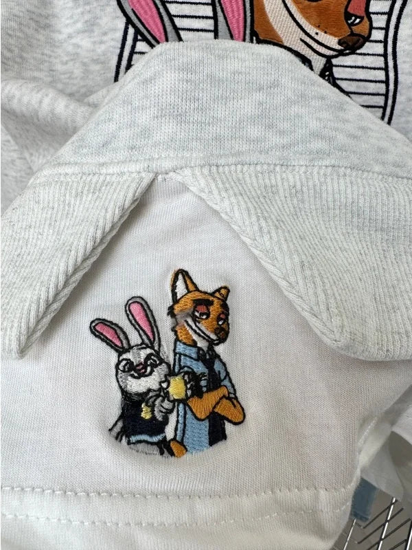 Fashionable Heavy Embroidery Cartoon Color Block  Neck Loose Fit Sweatshirt Women's Autumn New Arrival Fake Two-Piece Style