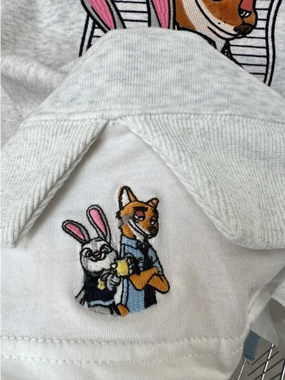 Fashionable Heavy Embroidery Cartoon Color Block  Neck Loose Fit Sweatshirt Women's Autumn New Arrival Fake Two-Piece Style
