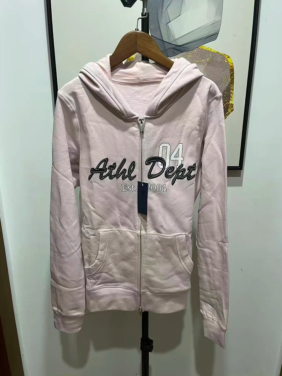 1977 Letter Embroidery Slim Zip-up Hoodies Women Autumn Long Sleeve Zipper Sweatshirts Sweet Vintage Casual Athletic Outerwear