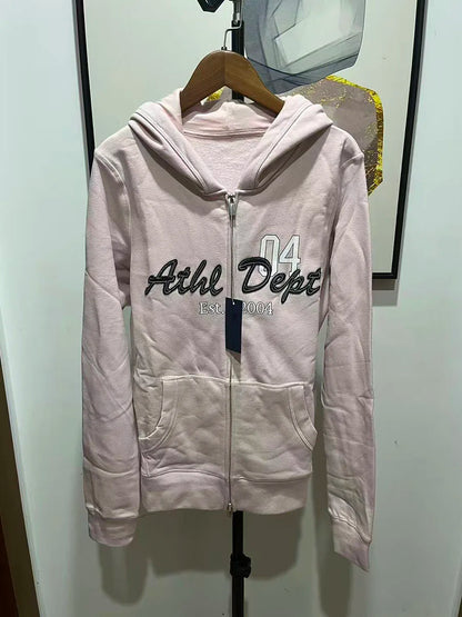 1977 Letter Embroidery Slim Zip-up Hoodies Women Autumn Long Sleeve Zipper Sweatshirts Sweet Vintage Casual Athletic Outerwear