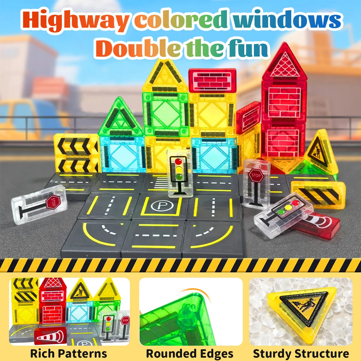 Magnetic Road Construction Set Toys For Kids Gift Magnetic Building Blocks Montessori Educational Toys 32/58PCS With Iron Box