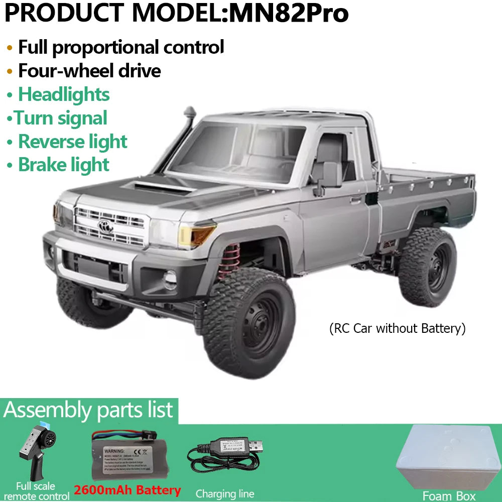 MN82PRO MN82 1/12 RC Car 4WD 2.4G Remote Control Car Simulation Classic All-terrain Off-road LED Light RC Truck Toys As Kid Gift
