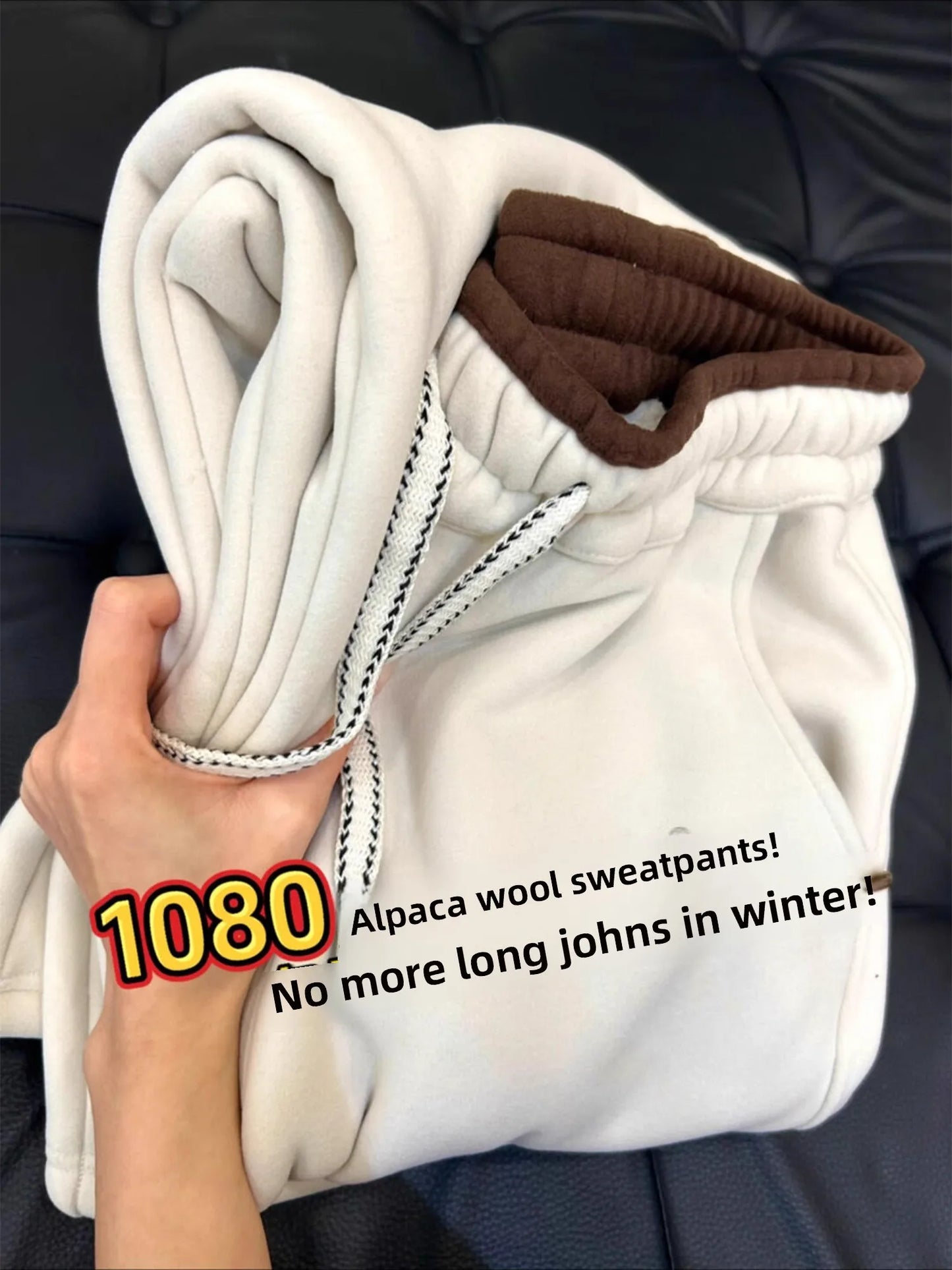 Warm Alpaca Wool Fleece Pants Women's Winter Thickened Fleece High Waist Slim Version Knife-Shape Pants Color Block Design