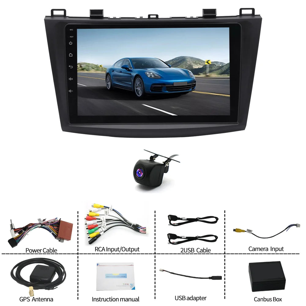 For Carplay Stereo Multimedia For 2009 - 2013 Mazda 3 Android 13 car navigation 9-inch built-in Carplay Android auto AHD camera