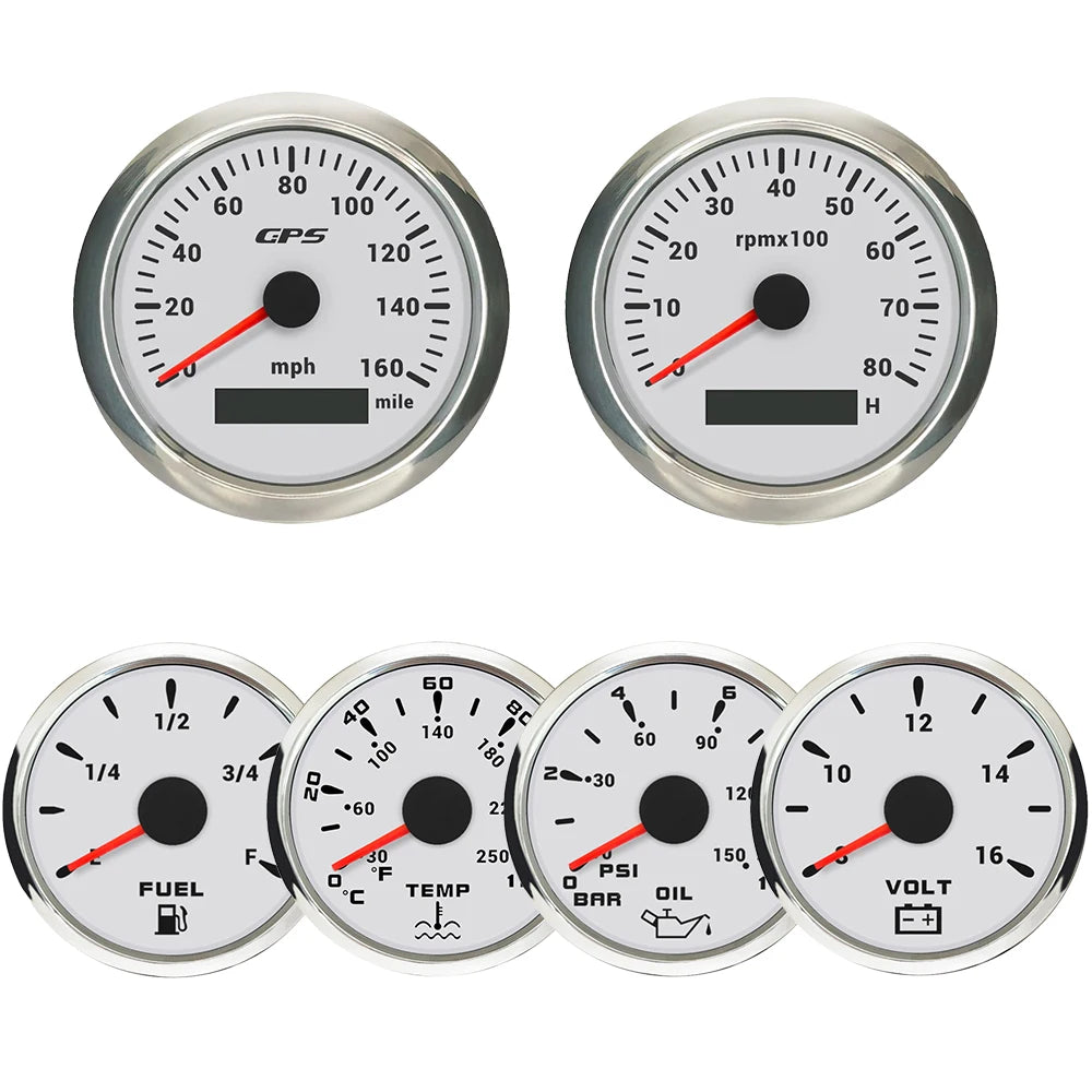 ELING 6 Gauge Set 85mm GPS Speedometer with Tachometer with 52mm Water Temp Oil Pressure Fuel Level Voltmeter with Backlight