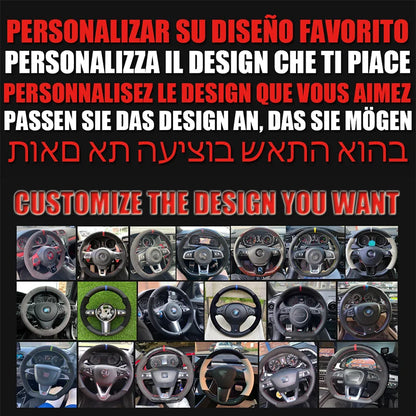 Customize Black Forged Leather Car Steering Wheel Cover Suede Wraps For Seat Leon R Leon ST Cupra Leon ST Cupra Ateca Ateca FR