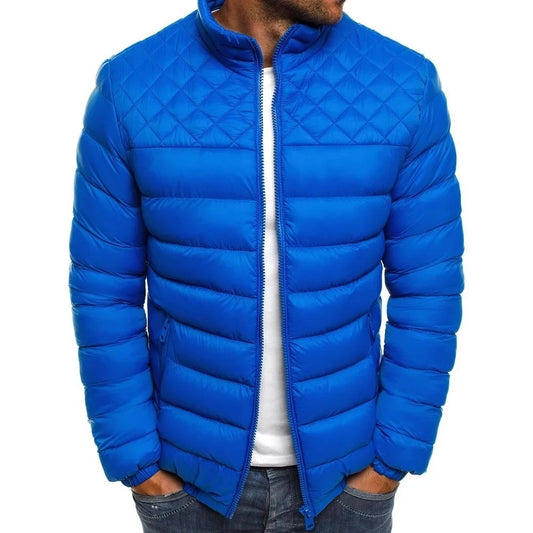 Men's Winter Solid Color Casual Men's Thin Chain Jacket Skiing Thick Street Clothing Fashion Zipper Diamond Warm Jacket