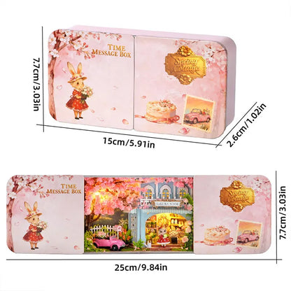 DIY Time Message Box Miniature Dollhouse Kit with LED Light Wooden Assembled Model Handmade Craft Puzzle Toy for Birthday Gifts
