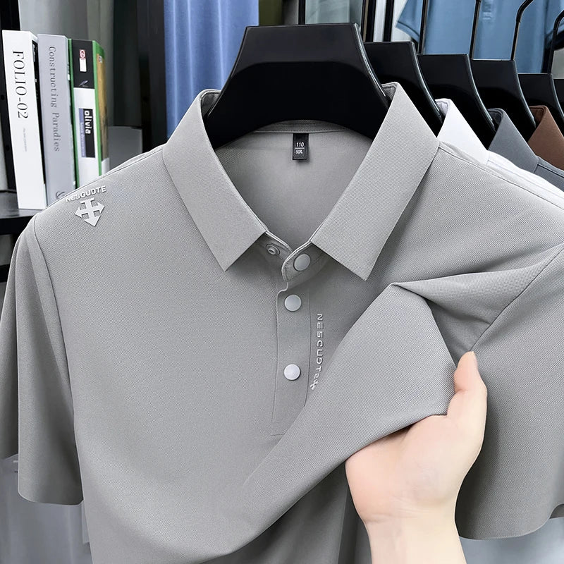 Hot-Selling Man Short-Sleeved Polo Shirt Letter Print Button Lapel Summer T-Shirt Sports Casual Outdoor Seamless Men's Clothing