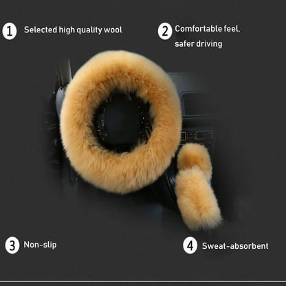 YESPLEASE 3pcs/set Wool Winter Car Steering Wheel Cover Long Australian Wool Heated Fur Handbrake Gear Shifter Cover