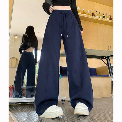 Girls Solid Loose Fit High Waist Trousers 2025 Classic Female Wide Leg Sweatpants Women Korean Fashion Casual Pants