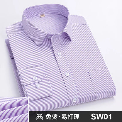 Men's Formal Shirt Long Sleeve S~8XL Oversized Office Solid Color Striped Anti-wrinkle Non-ironing Fashion Business White Shirts