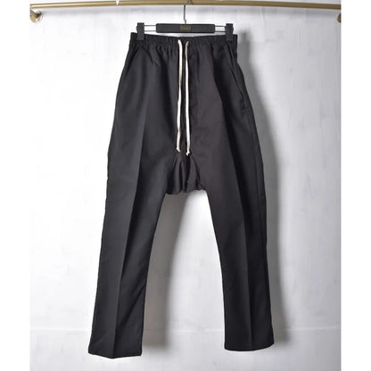 High Street RO Style Cotton Pants Harun Hard Cotton Pants Men's Hanging Crotch Straight Leg Pants Non Elastic Fashion Dark Style