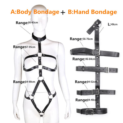 Female BDSM Body Restraint Sex Toy Kits Women Handcuff Harness Adult Couple Fetish Toys SM Slave Bondage Set Vagina Stimulator