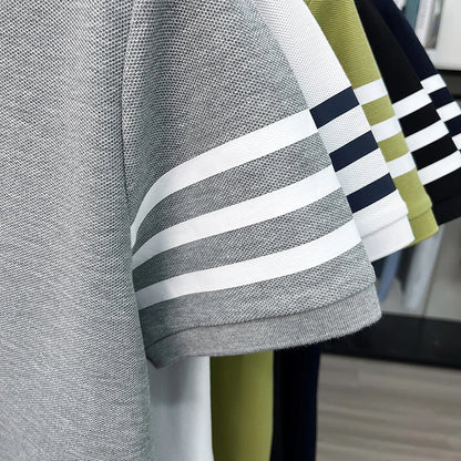 High End Luxury Men's Pure Cotton Short Sleeved Summer New Item 2026 Business Casual Daily Lapel T-shirt Striped Polo Shirt