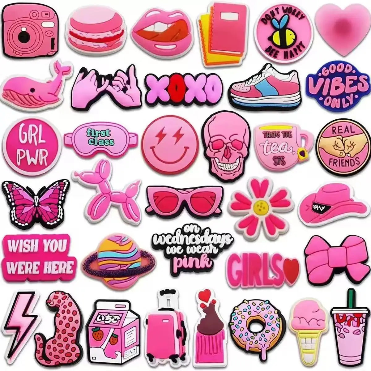 20-100pcs Pink Preparatory Course Shoe Charms Design Man Pins Accessories Funny Garden Shoes Buckle Decoration Unisex Kids Gifts