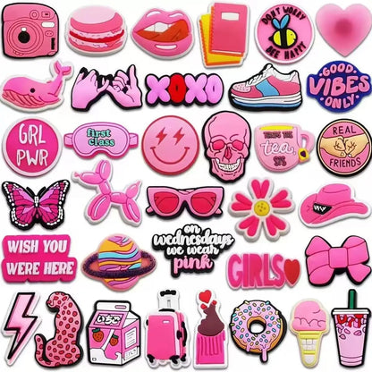 20-100pcs Pink Preparatory Course Shoe Charms Design Man Pins Accessories Funny Garden Shoes Buckle Decoration Unisex Kids Gifts