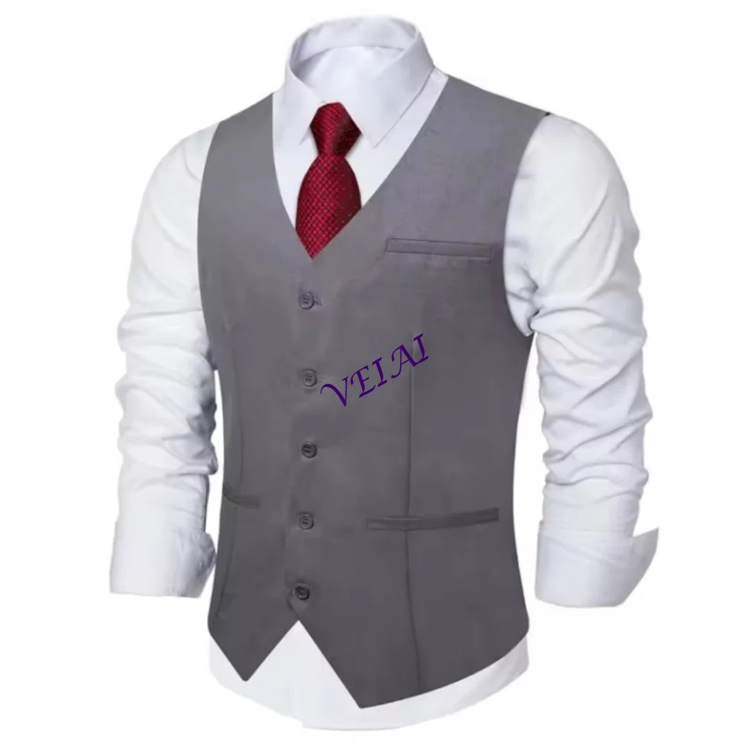 Customized Men's Slim Fit Suit Vest - Single Breasted Sleeveless V-Neck Formal Waistcoat w/ 2 Pockets | Wedding, Prom & Tuxedo A