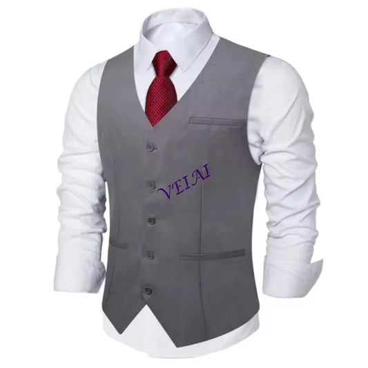 Customized Men's Slim Fit Suit Vest - Single Breasted Sleeveless V-Neck Formal Waistcoat w/ 2 Pockets | Wedding, Prom & Tuxedo A