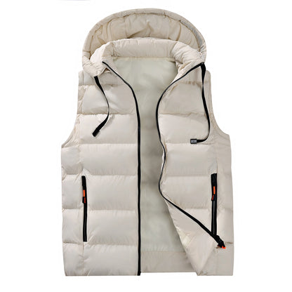 Streetwear Men's Puffer Vest - Removable Hood with Drawstring, Hidden Zip Pockets, Edgy for Winter Daily Looks