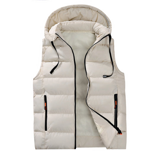 Streetwear Men's Puffer Vest - Removable Hood with Drawstring, Hidden Zip Pockets, Edgy for Winter Daily Looks