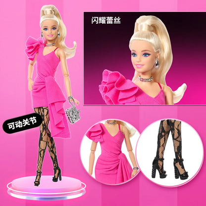 Barbie Deluxe Fashion Collectible Doll Black Pink Shining Lace Superstar Face Mold Articulated Joints Gift For Adult Collectors