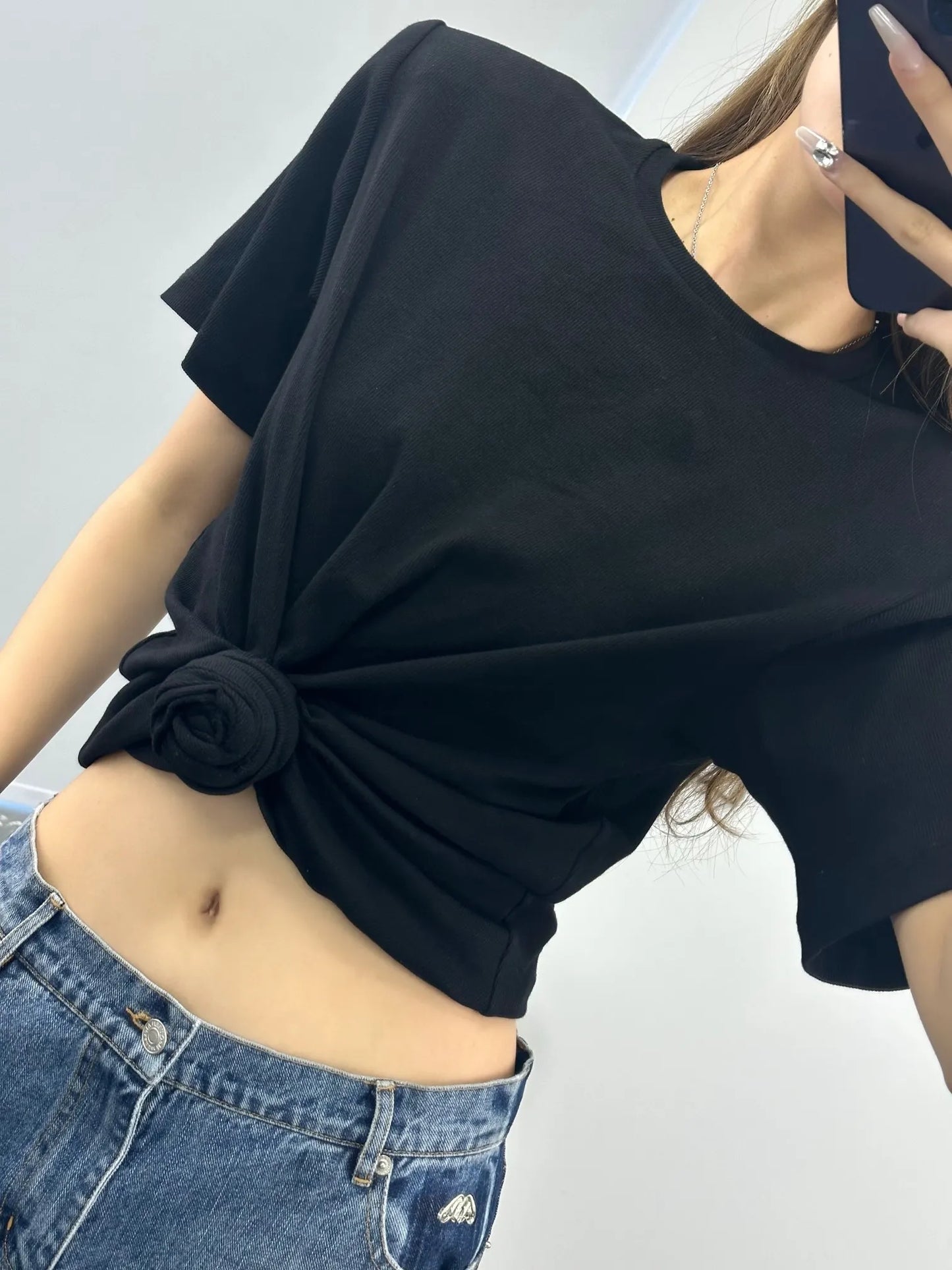 Y2K knot-twist sleeveless vest dark grey simple pleated slim fit women's top 2025 summer new model