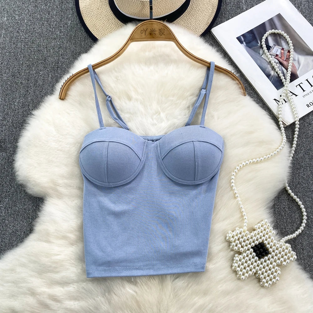 Sexy Fashion Design Camisole Tank Top Women Slim Fit Outerwear Spicy Base Shirt Sexy Backless Vest Short Straight Cut Bodycon