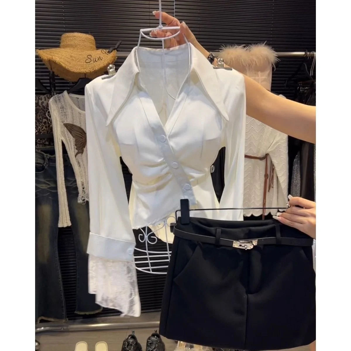 Elegant V-Neck Long Sleeve Women's Shirt Inner Wear Top Stylish Design Autumn Winter Polished Personality Soft Temperament