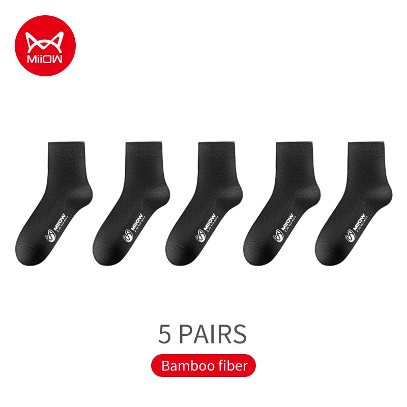 MiiOW 5 Pairs/Lot Men's Bamboo Fiber Socks Antibacterial Breathable Casual Business Men's Mid Tube Socks Mid-calf Sock Male Gift