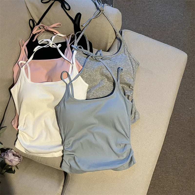 Hot ort Sve Crop Top Women's Faion Slim Fit Bal Vest Summer Outerwear Cotton Blend Comfortable Breathable Tank Top