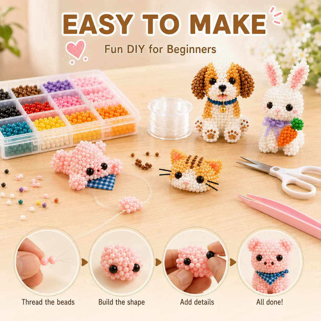 Mini 3D Bead Kit for Animal DIY Set - Interactive Assembly Gift for Parents and Children - 3D Animal Shape Bead Assembly Set