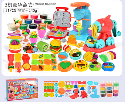 Play Dough Tools Slime Plasticine 3 in 1 Color Clay Cake Ice Cream Maker Noodle Machine DIY Mold Kit Kids Montessori Education