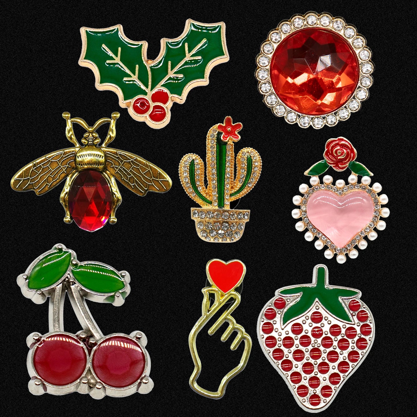 1/8pcs Red Cherry Strawberry Metal Shoe Charms Bling Cactus Luxury Shoe Decoration Accessories Pin Clog for Women Girls Gift