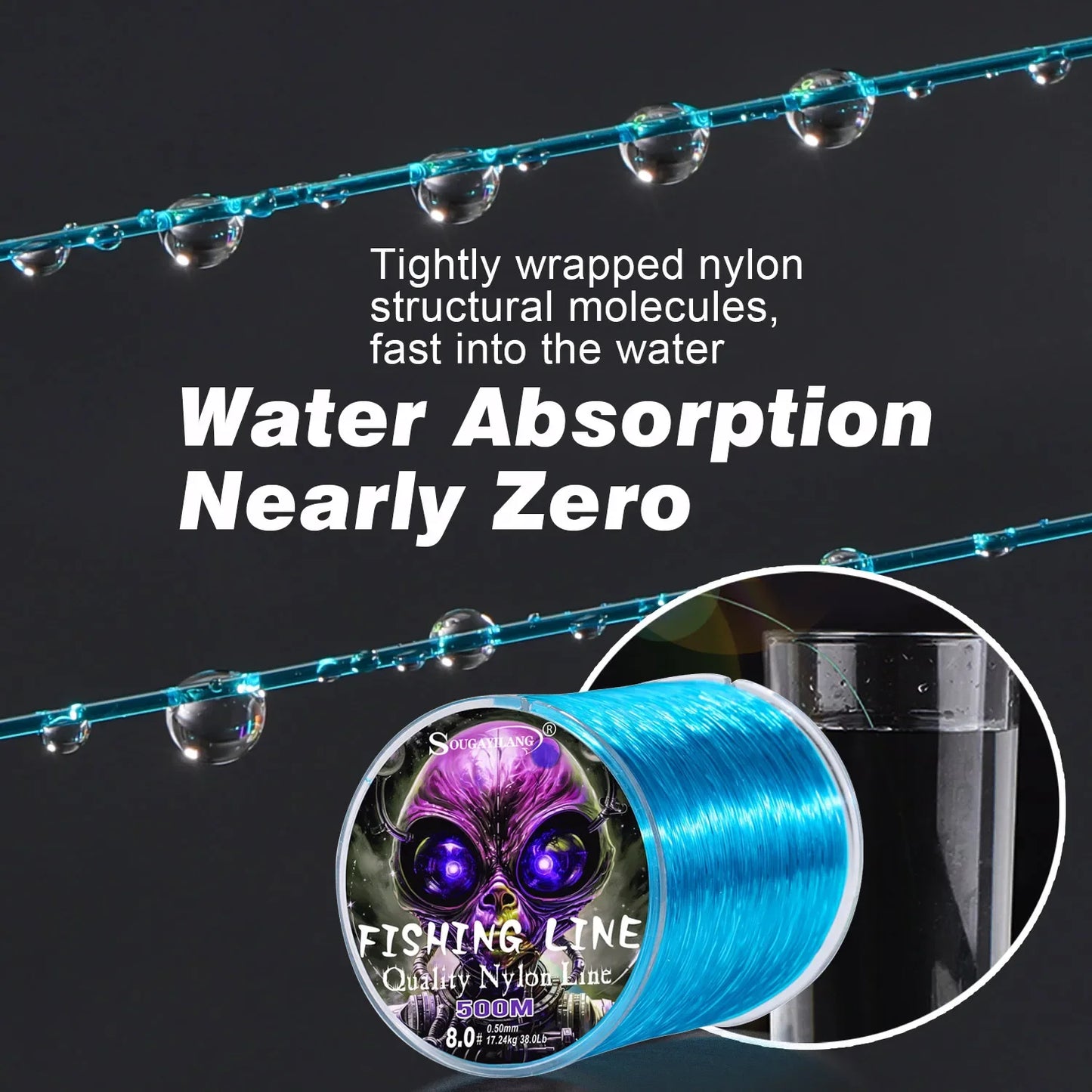 Sougayilang Nylon Fishing Line Strong Tensile and Wear-resistant Fishing Line 500m Capacity Freshwater Saltwater Fishing Line