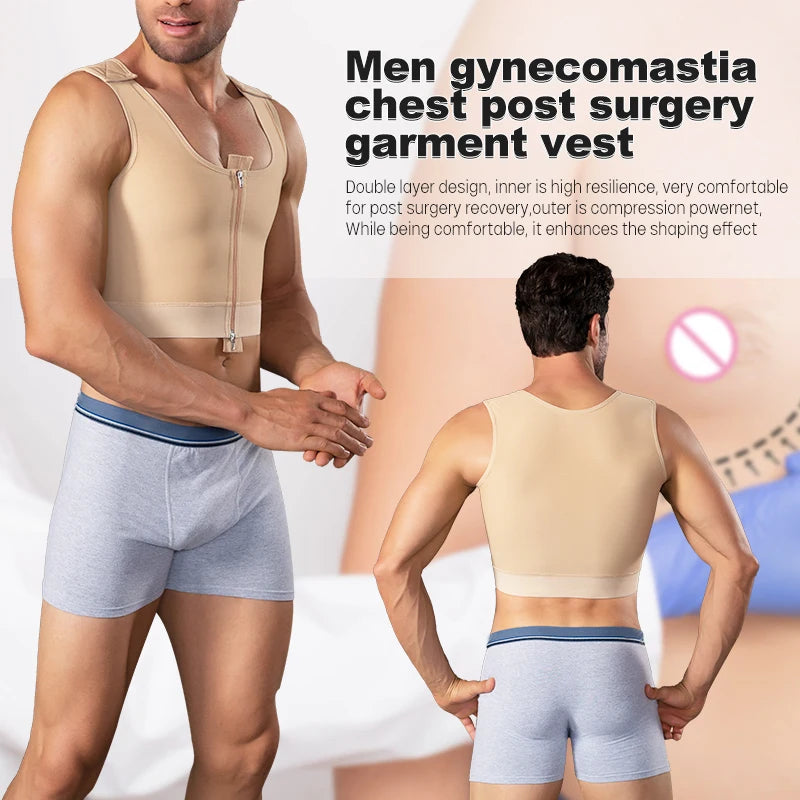 Slimming Body Shaper Vest Men Zipper Front Gynecomastia Chest Post Operative Sleeveless Compression Shapewear Top Faja