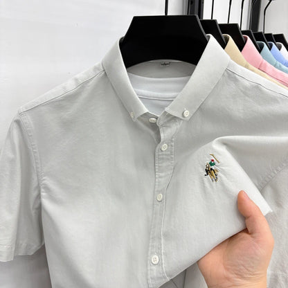 100% Pure Cotton Men's Short Sleeved 2026 New Brand Embroidered Trendy Shirt for Men's Casual Summer Wear