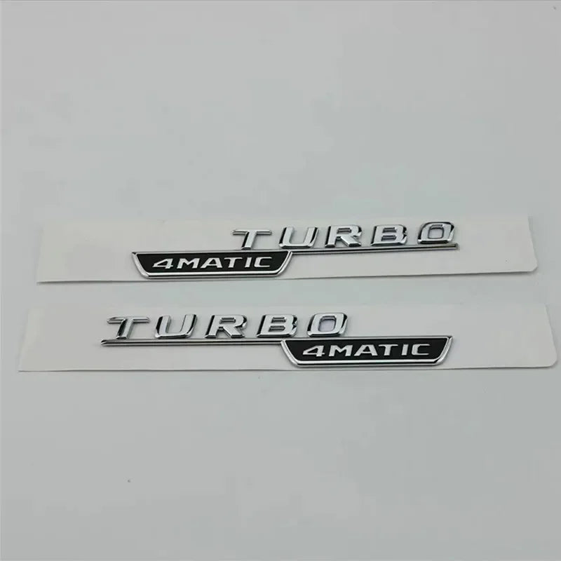 2pcs Car Letters Fender Trim Badge Turbo 4matic Emblem Sticker For Mercedes A45 Cla45 Amg C117 Gla45 Gle53 X247 Accessories