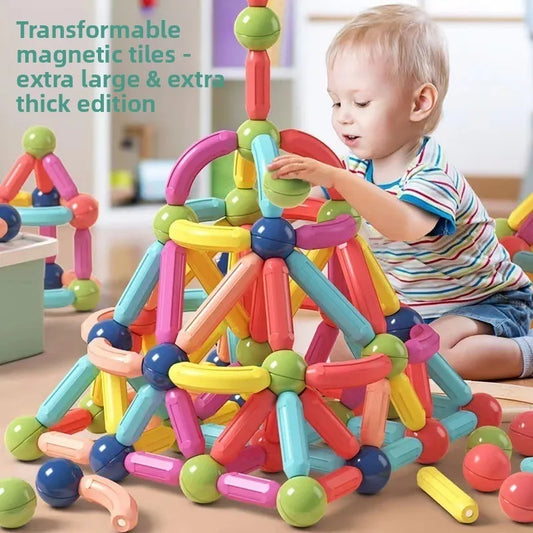 Children's Educational Boy Assembled Building Blocks with Changeable Magnetic Rods Baby Magnet Toys.