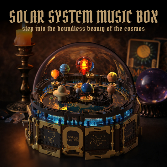 STEM Solar System Orrery Music Box Building Blocks Rotating Planets Gear Mechanism Transparent Dome Educational Decor Gift Kids