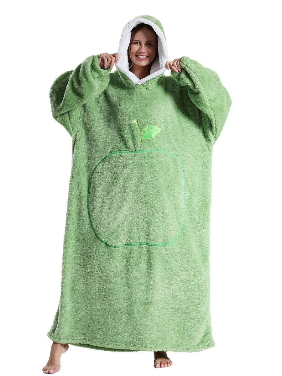 Fashion Cartoon Oversized Blanket Hoodie for Women Men Hoodies Sherpa Fleece Winter Thick Plus Size Couple Sweatshirts Korean