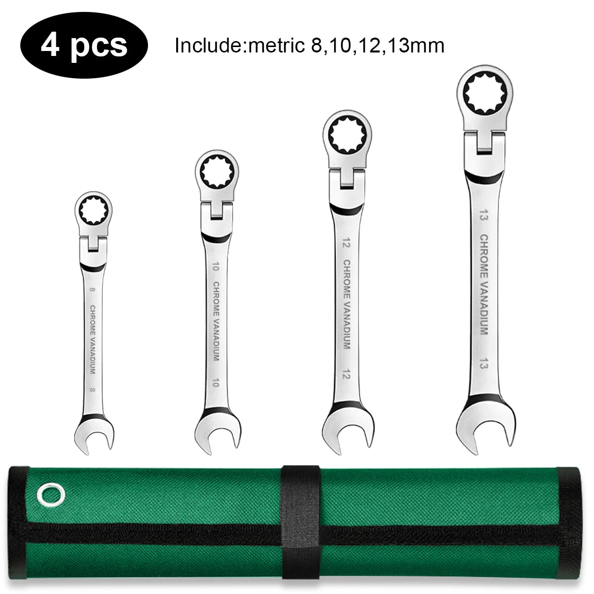 Ratchet Spanner Wrench Set Gear Ring Ratcheting Combination Wrench Kit Metric Flexible Head with Canvas Bag  Metric Flex Head