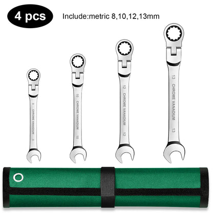Ratchet Spanner Wrench Set Gear Ring Ratcheting Combination Wrench Kit Metric Flexible Head with Canvas Bag  Metric Flex Head