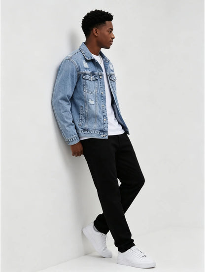 1PC Daily Stylish Denim Coat Outdoor Men Casual Jacket Undecorated Look Not Hoodie