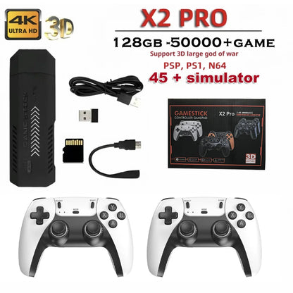 The X2 Pro video game console comes with 50,000 retro games and over 40 emulators, and is compatible with PS1/N64/PSP.