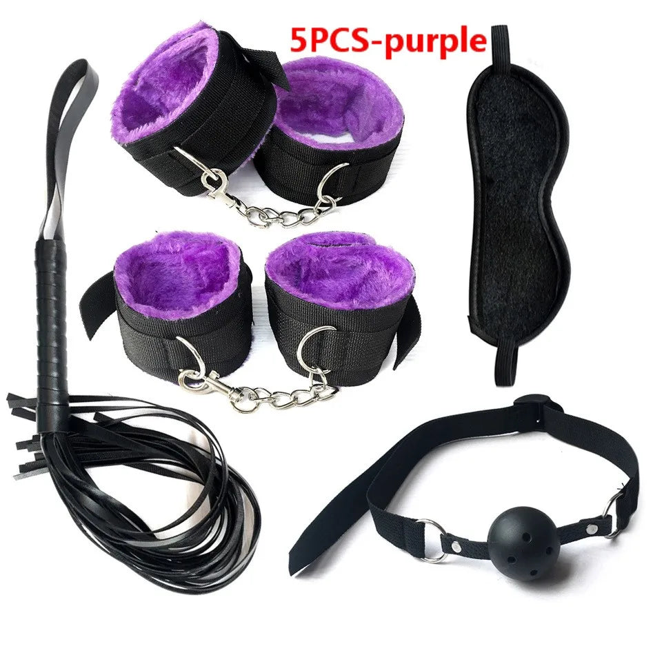 Exotic Sex Toys, Leather Plush sexy Bondage Bundle Set, Gag, Whip, Butt Plug, Sex Toys for Women, Nipple Clips, Erotic Sex Toys